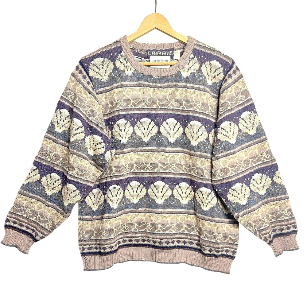 VTG handmade Nordstrom Collection 90s wool sweater Coastal Beach Shells CARRIE L